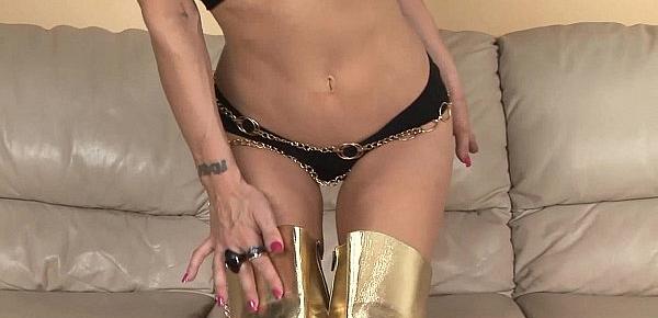  Tease and masturbation in shiny thigh high boots